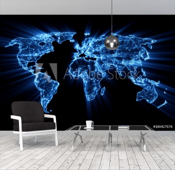 Picture of glowing blue worldwide web on world map concept